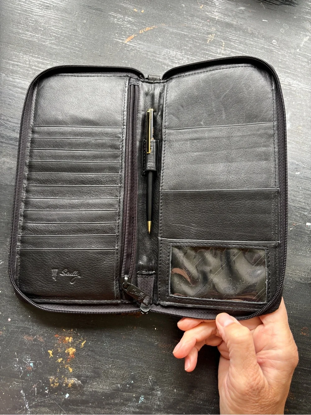 genuine leather scully wristlet wallet